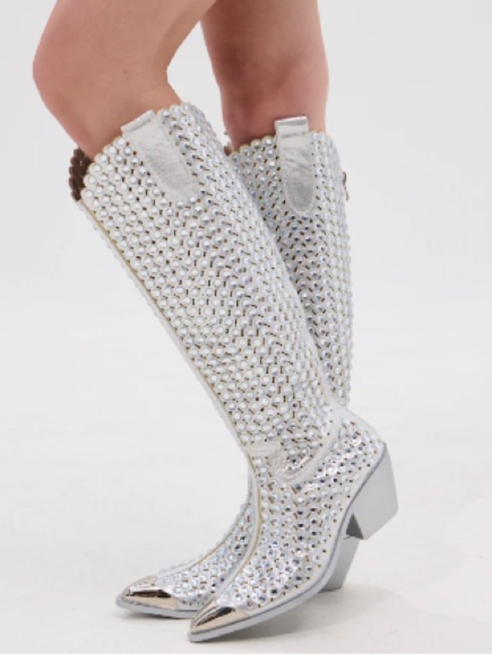 Silver Rhinestone Over-the-Knee Boots